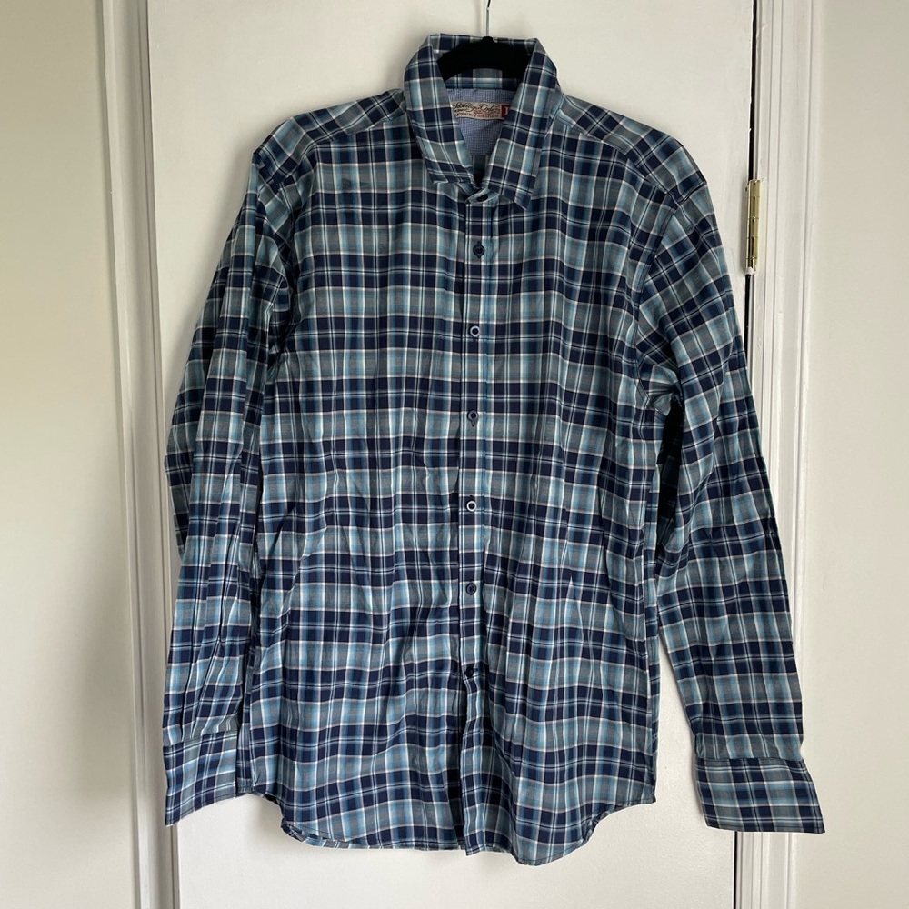Sovereign Code Blue Plaid Casual Button Down Shirt